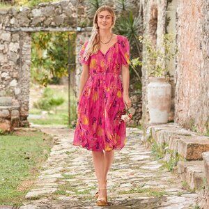 Sundance Floral Cressida Dress Printed Slip With Flutter Sleeves Size Small